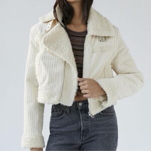 BDG Urban outfitters Salem boho moto corderoy Women's Cream trucker Jacket